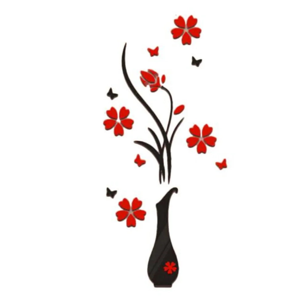 3D Crystal Vase Flower Tree Wall Sticker
