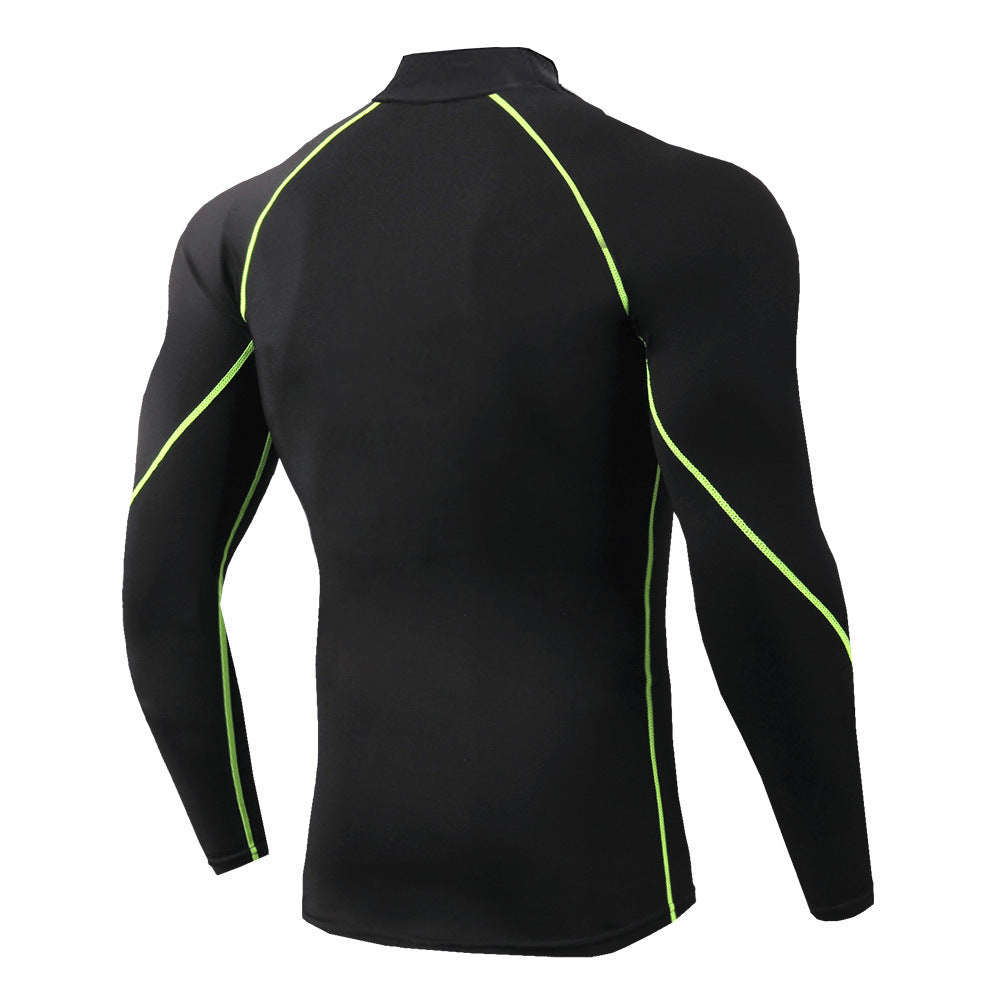 Mens high collar fitness pro sports running long sleeve T-shirt