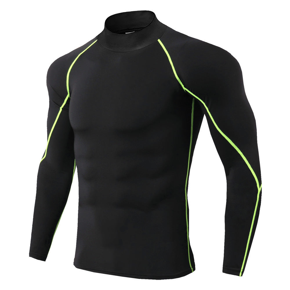 Mens high collar fitness pro sports running long sleeve T-shirt