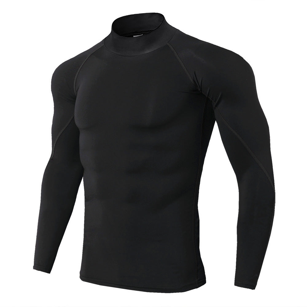 Mens high collar fitness pro sports running long sleeve T-shirt