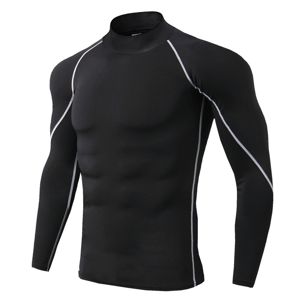 Mens high collar fitness pro sports running long sleeve T-shirt