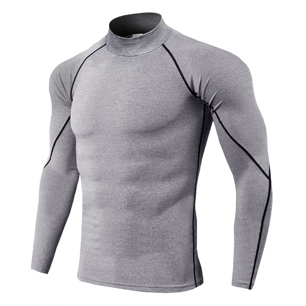 Mens high collar fitness pro sports running long sleeve T-shirt