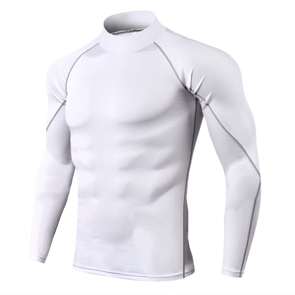 Mens high collar fitness pro sports running long sleeve T-shirt