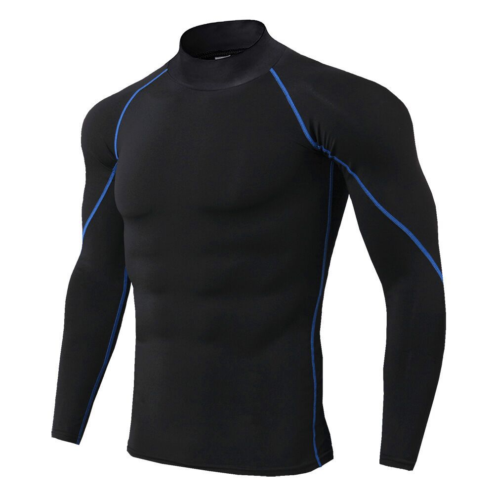 Mens high collar fitness pro sports running long sleeve T-shirt