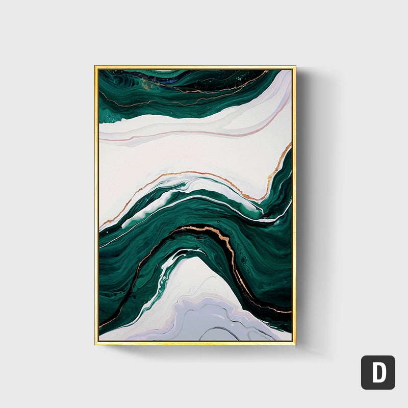 Modern Abstract Gold foil lines Green Canvas Art Paintings