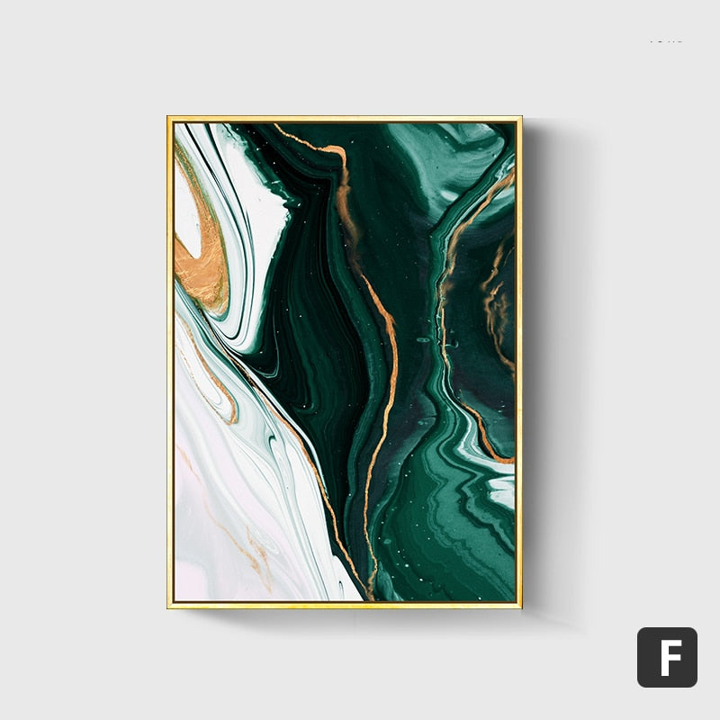 Modern Abstract Gold foil lines Green Canvas Art Paintings