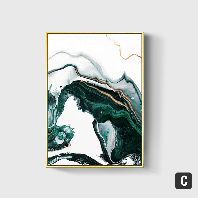 Modern Abstract Gold foil lines Green Canvas Art Paintings