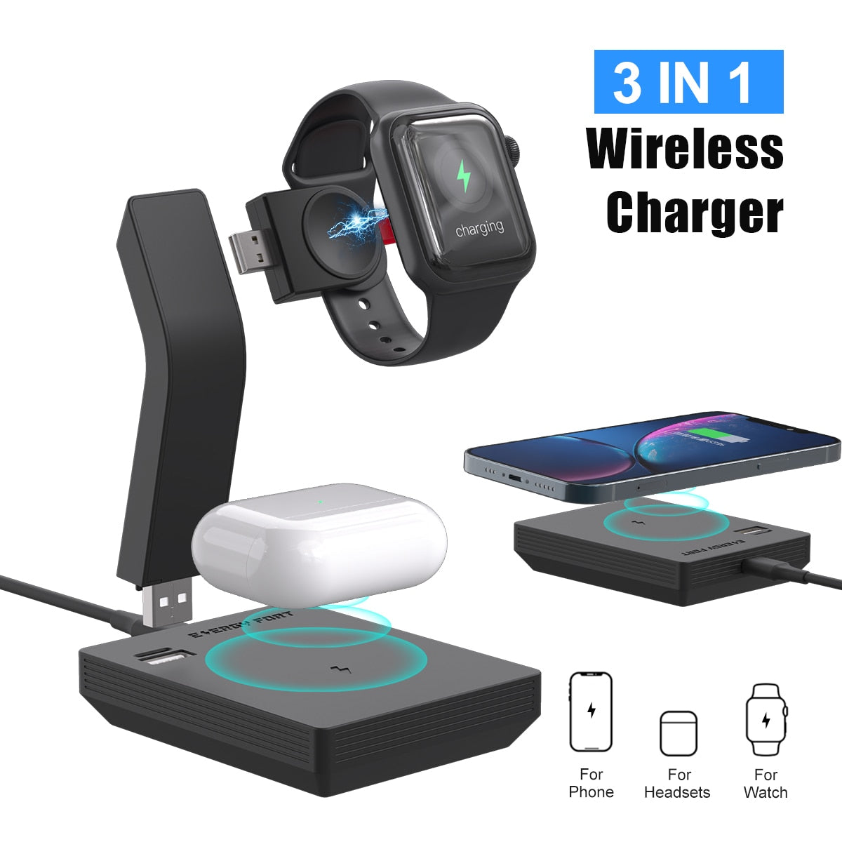 Wireless Charger Stand 15W Qi Fast Charging Dock Station