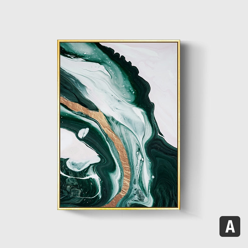 Modern Abstract Gold foil lines Green Canvas Art Paintings