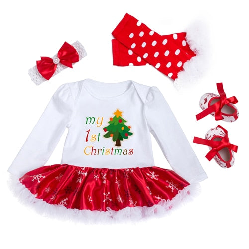 Christmas Baby Clothes Snowflake Long Sleeve Newborn Romper Dress Baby Girls Clothes 4pcs Set 2021 New Year Infant Clothing