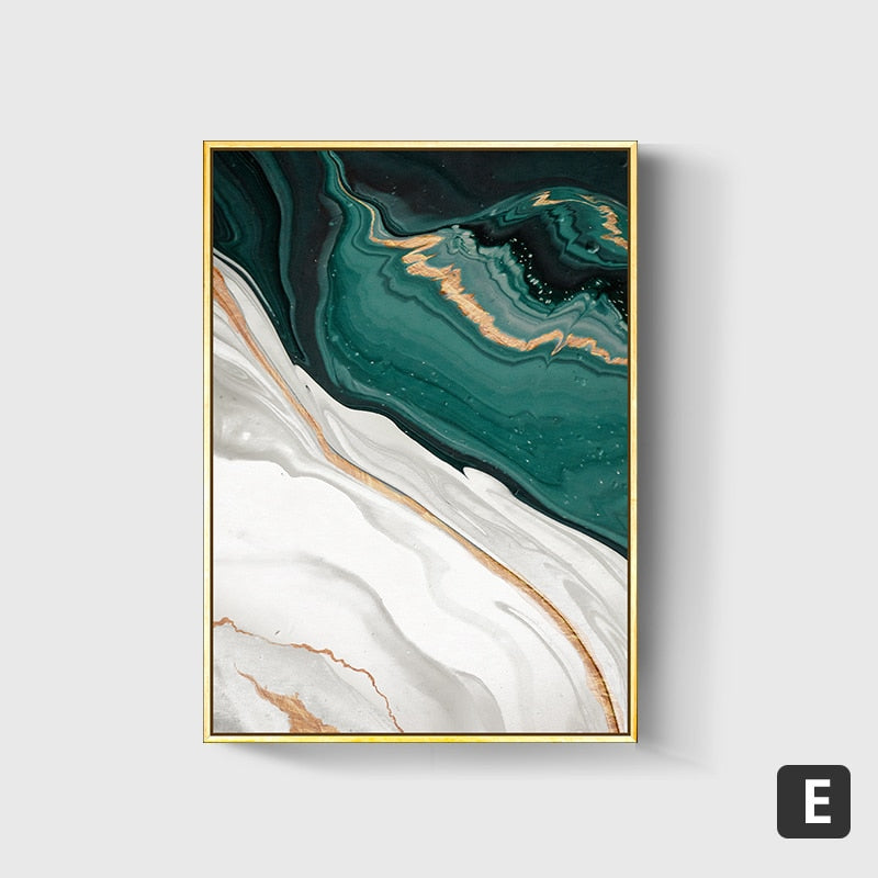 Modern Abstract Gold foil lines Green Canvas Art Paintings