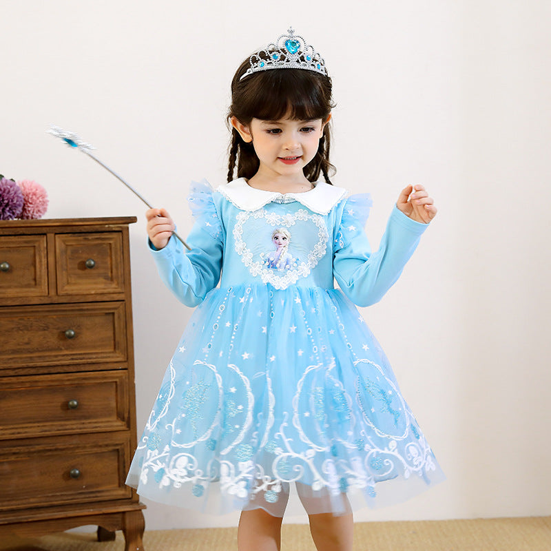 Ice Snow Qiyuan Princess Skirt Autumn and Winter Girls Dress Korean Edition Christmas Halloween Plus Velroce Skirt Children's Wear