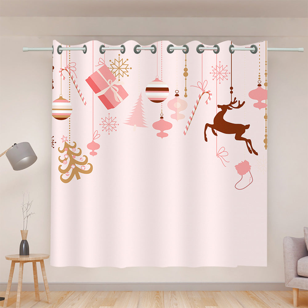 Christmas series digital print black silk curtains to map custom living room bedroom sunscreen high precision curtain finished products