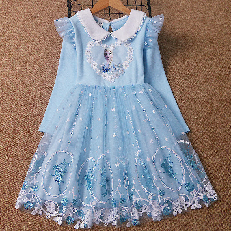 Ice Snow Qiyuan Princess Skirt Autumn and Winter Girls Dress Korean Edition Christmas Halloween Plus Velroce Skirt Children's Wear