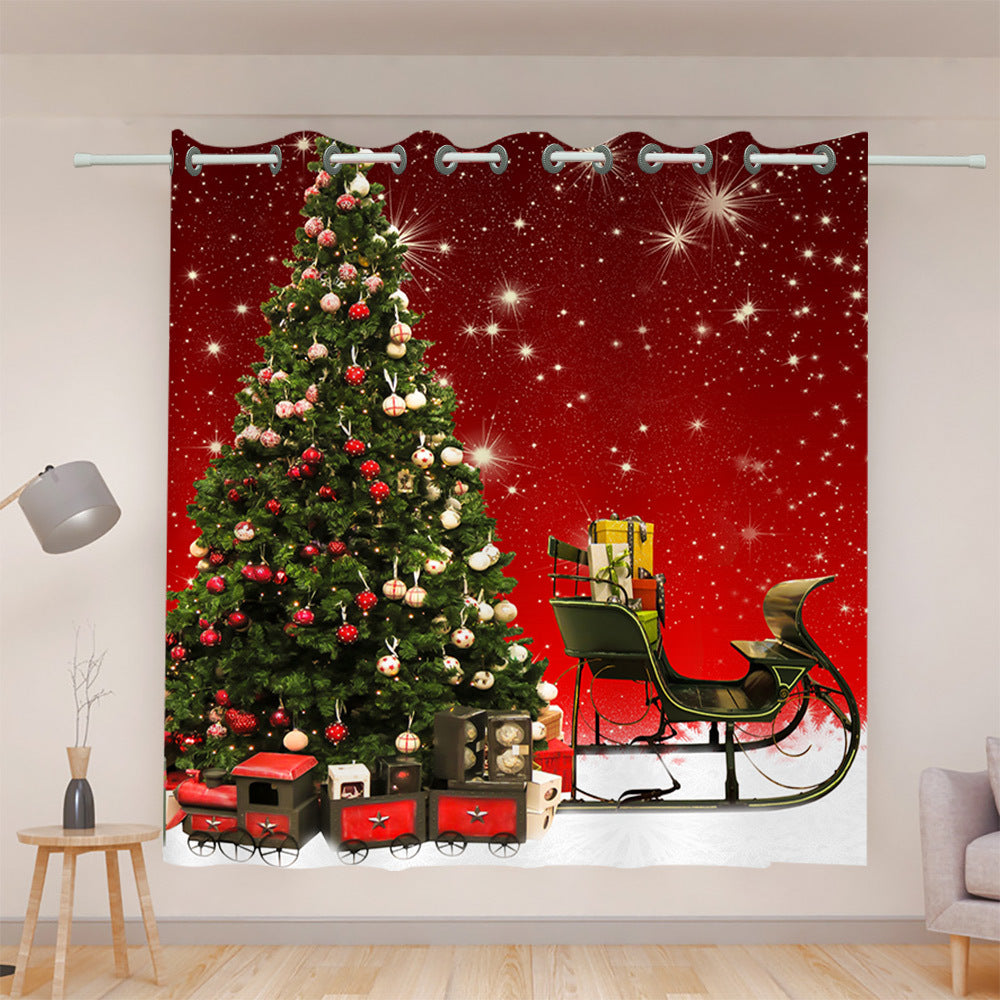 Christmas series digital print black silk curtains to map custom living room bedroom sunscreen high precision curtain finished products