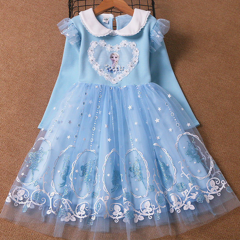 Ice Snow Qiyuan Princess Skirt Autumn and Winter Girls Dress Korean Edition Christmas Halloween Plus Velroce Skirt Children's Wear