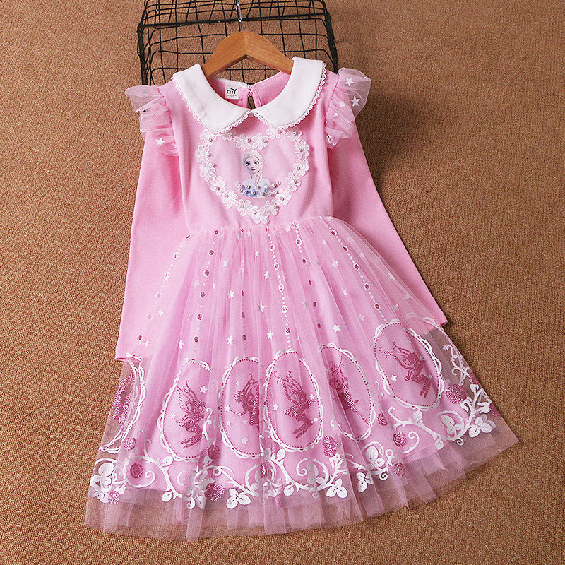 Ice Snow Qiyuan Princess Skirt Autumn and Winter Girls Dress Korean Edition Christmas Halloween Plus Velroce Skirt Children's Wear