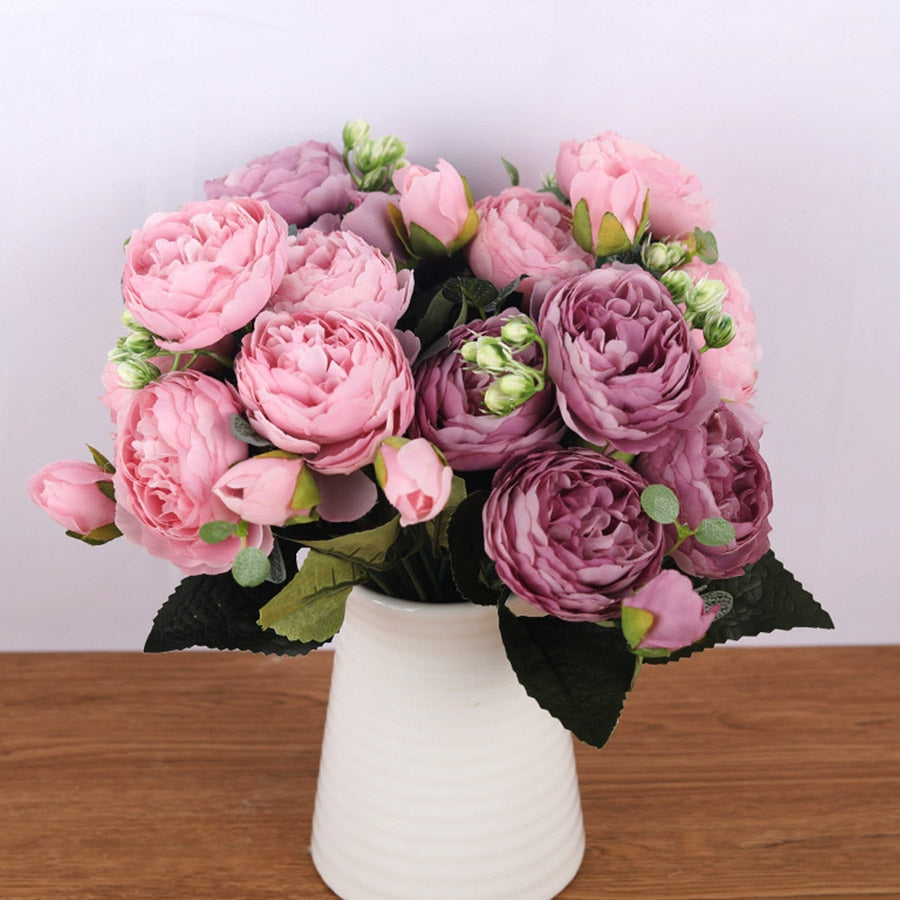 30cm Rose Pink Silk Peony Bouquet – Elegant Artificial Flowers for Weddings