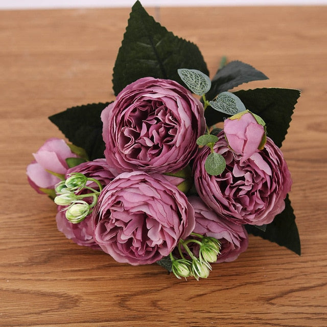 30cm Rose Pink Silk Peony Bouquet – Elegant Artificial Flowers for Weddings