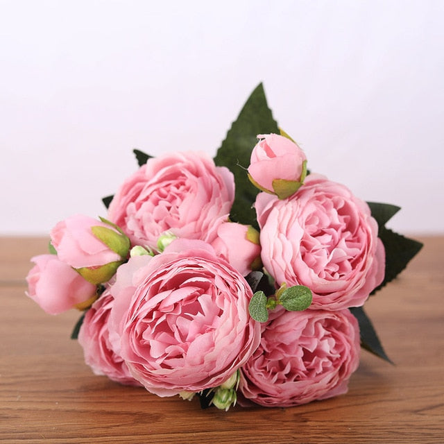 30cm Rose Pink Silk Peony Bouquet – Elegant Artificial Flowers for Weddings