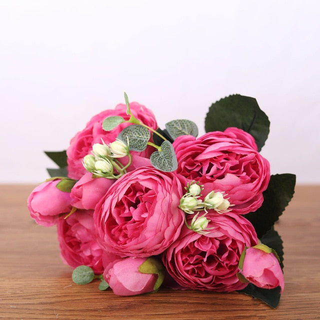 30cm Rose Pink Silk Peony Bouquet – Elegant Artificial Flowers for Weddings