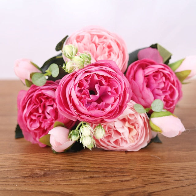 30cm Rose Pink Silk Peony Bouquet – Elegant Artificial Flowers for Weddings