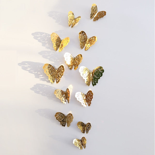 12pcs 3D Hollow Butterfly Wall Stickers – Elegant Decor for Any Space