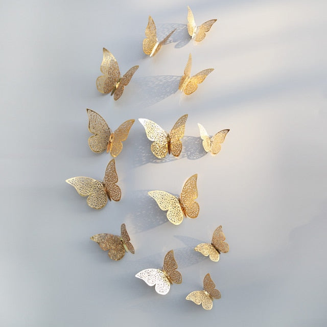 12pcs 3D Hollow Butterfly Wall Stickers – Elegant Decor for Any Space