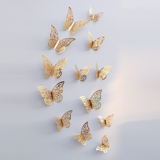 12pcs 3D Hollow Butterfly Wall Stickers – Elegant Decor for Any Space