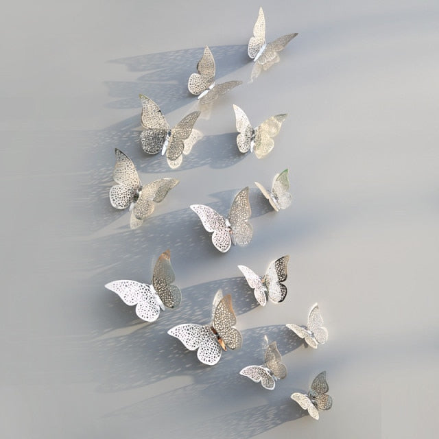 12pcs 3D Hollow Butterfly Wall Stickers – Elegant Decor for Any Space