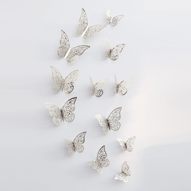 12pcs 3D Hollow Butterfly Wall Stickers – Elegant Decor for Any Space