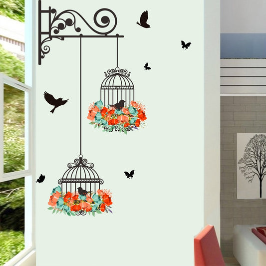 Colorful Flower & Birdcage Wall Sticker