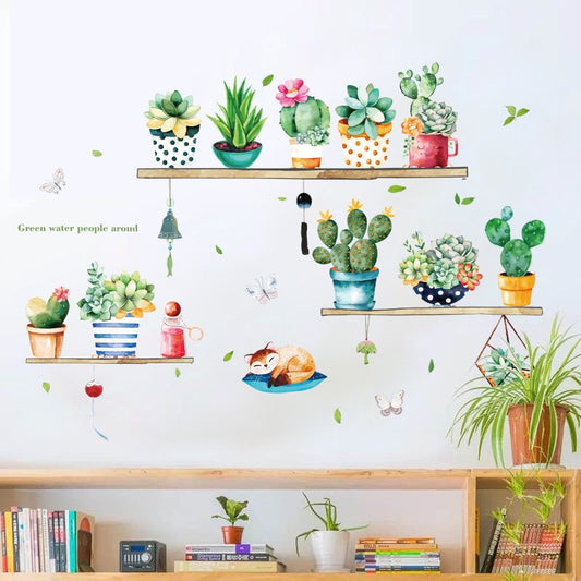 Potted Cactus Wall Sticker – Modern Art Decal for Bedroom and Living Room