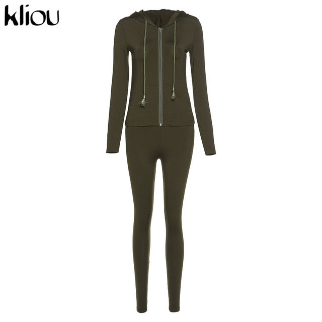 Kliou autumn two piece set women long sleeve