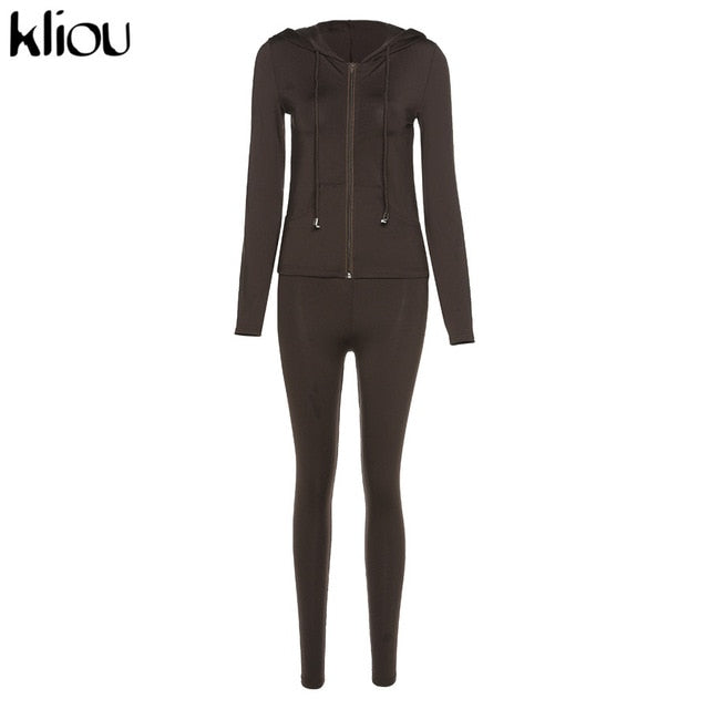 Kliou autumn two piece set women long sleeve