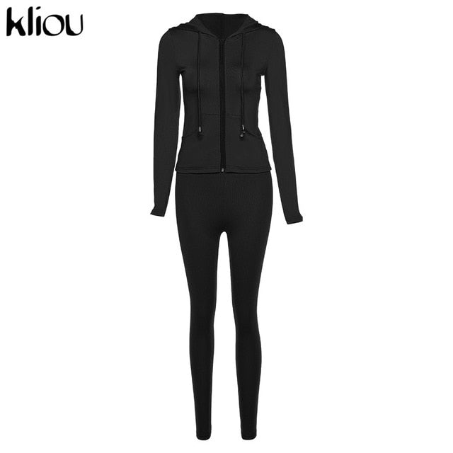 Kliou autumn two piece set women long sleeve