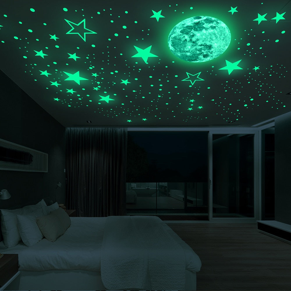 Glow-in-the-Dark Moon and Stars Wall Stickers – Perfect for Kids' Rooms and Nurseries