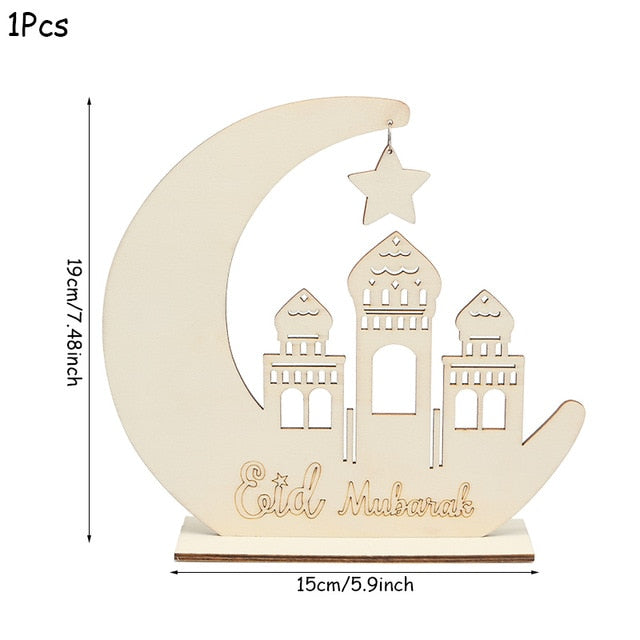 EID Mubarak Wooden Pendant with LED Candles – Elegant Ramadan and Eid Decor