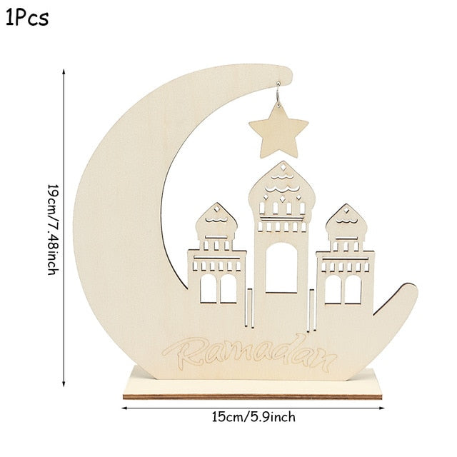 EID Mubarak Wooden Pendant with LED Candles – Elegant Ramadan and Eid Decor