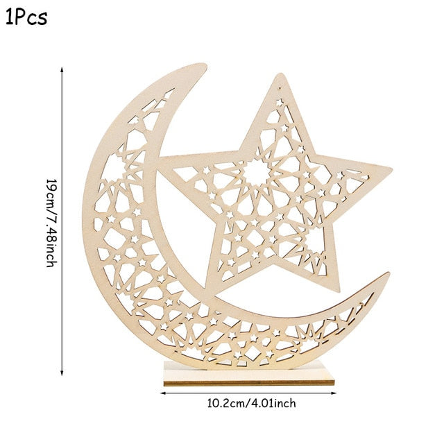 EID Mubarak Wooden Pendant with LED Candles – Elegant Ramadan and Eid Decor