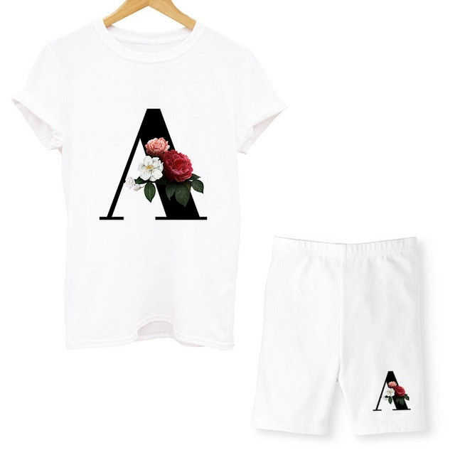 Women Two Piec Set Letter T Shirts And Shorts