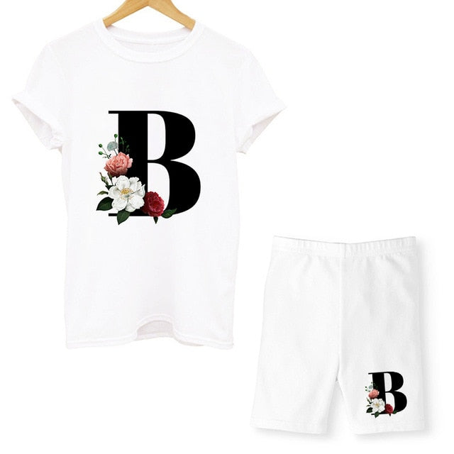 Women Two Piec Set Letter T Shirts And Shorts