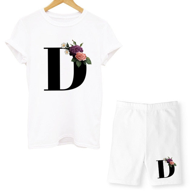 Women Two Piec Set Letter T Shirts And Shorts