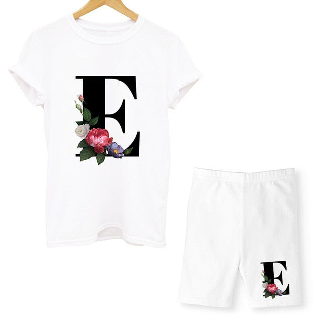 Women Two Piec Set Letter T Shirts And Shorts