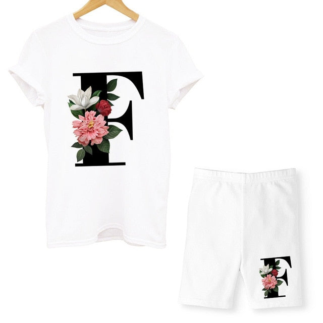 Women Two Piec Set Letter T Shirts And Shorts