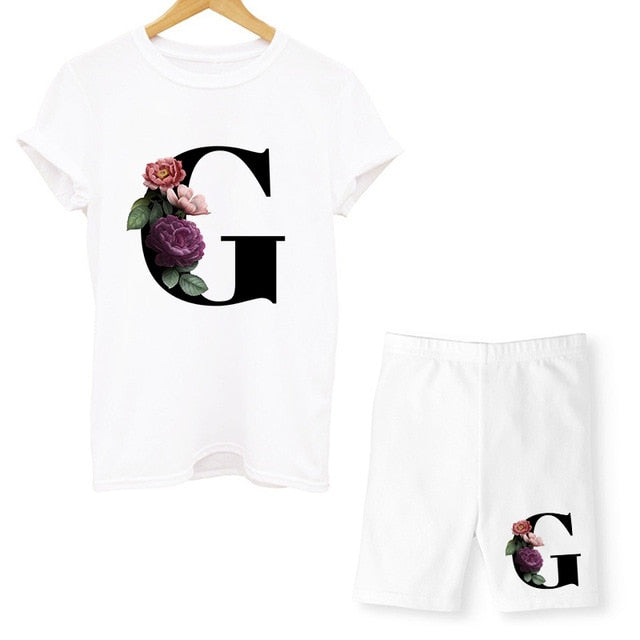 Women Two Piec Set Letter T Shirts And Shorts