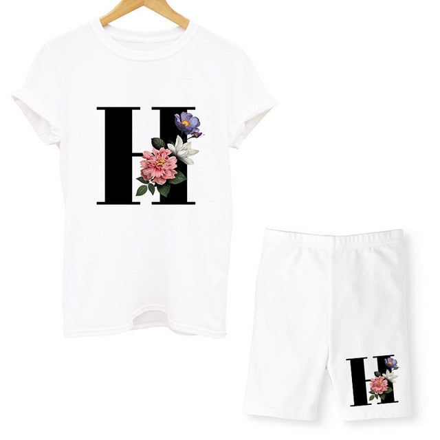 Women Two Piec Set Letter T Shirts And Shorts