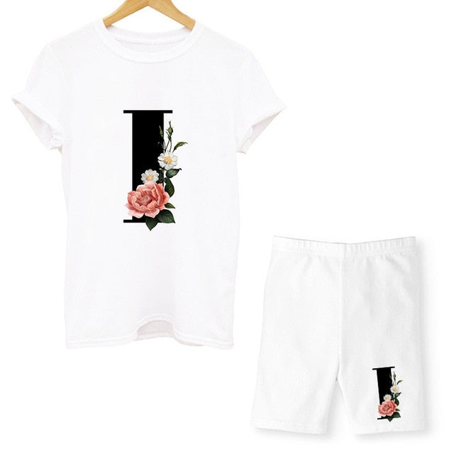 Women Two Piec Set Letter T Shirts And Shorts