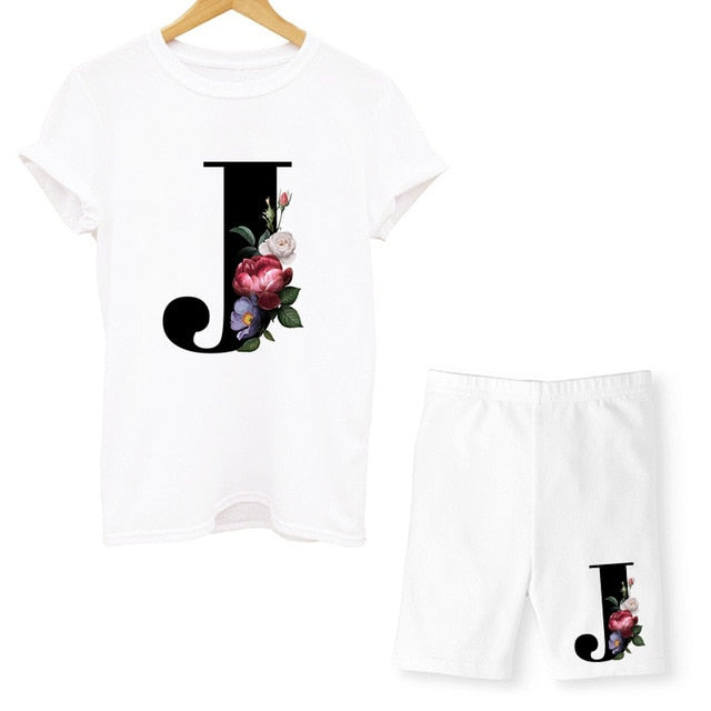 Women Two Piec Set Letter T Shirts And Shorts