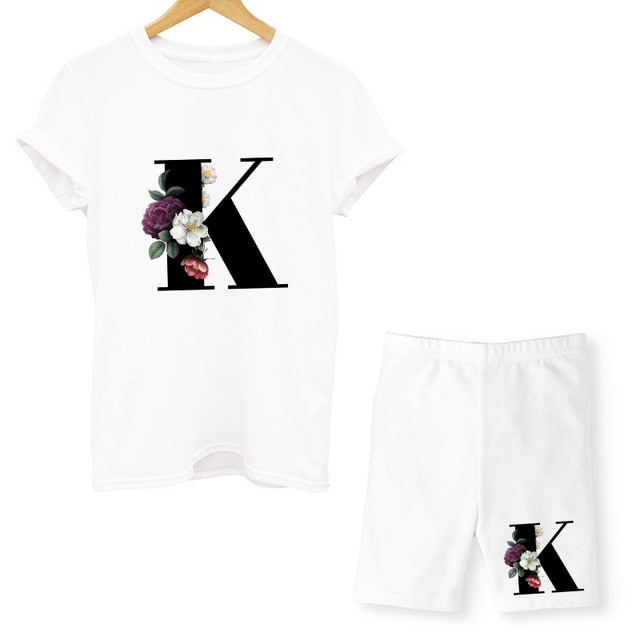 Women Two Piec Set Letter T Shirts And Shorts